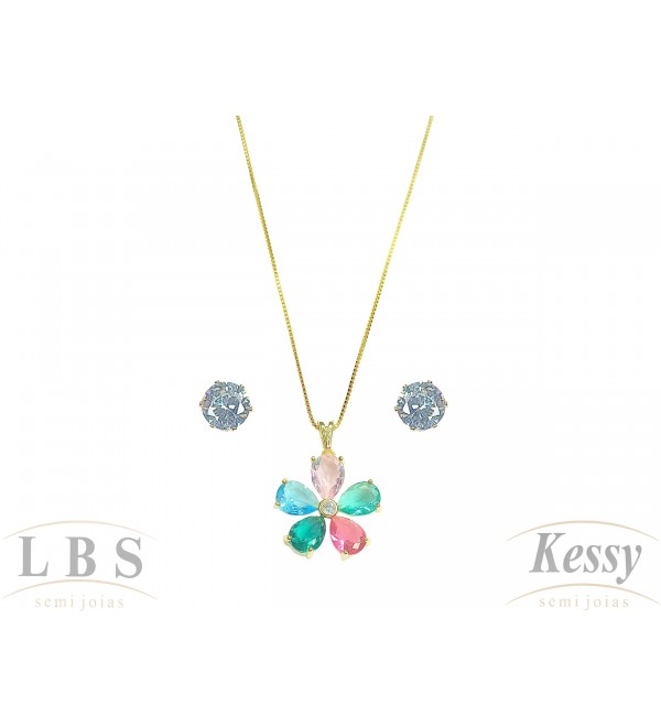 Conjunto LBS & Kessy Folheado Pedras + Flor