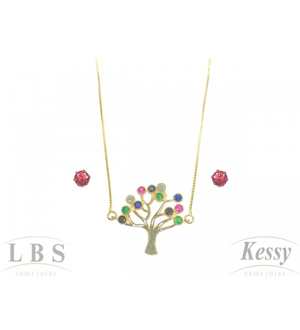 Conjunto LBS & Kessy Folheado Árvore + Pedras Coloridas