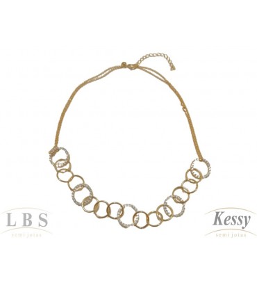 Gargantilha Choker LBS & Kessy Folheado Arcos Com Pedras - 39cm Ajustável  