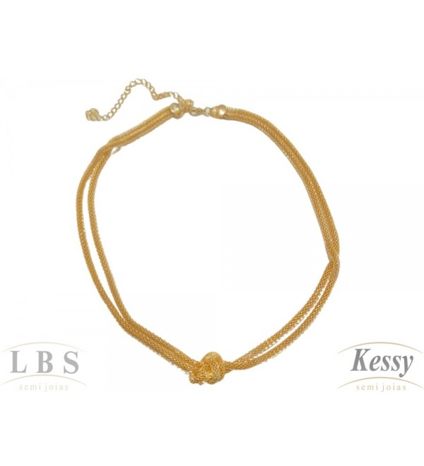 Gargantilha Choker LBS & Kessy Folheado Com Nó - 31cm Ajustável 