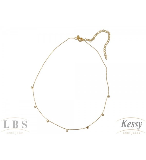 Gargantilha Choker LBS & Kessy Folheado Com Pedras - 35cm Ajustável  