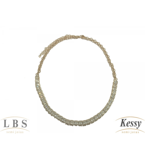 Gargantilha Choker LBS & Kessy Folheado Pedras - 31cm Ajustável