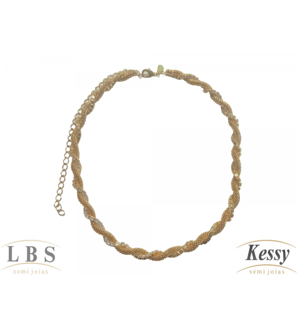 Gargantilha Choker LBS & Kessy Folheado Pedras - 31cm Ajustável 