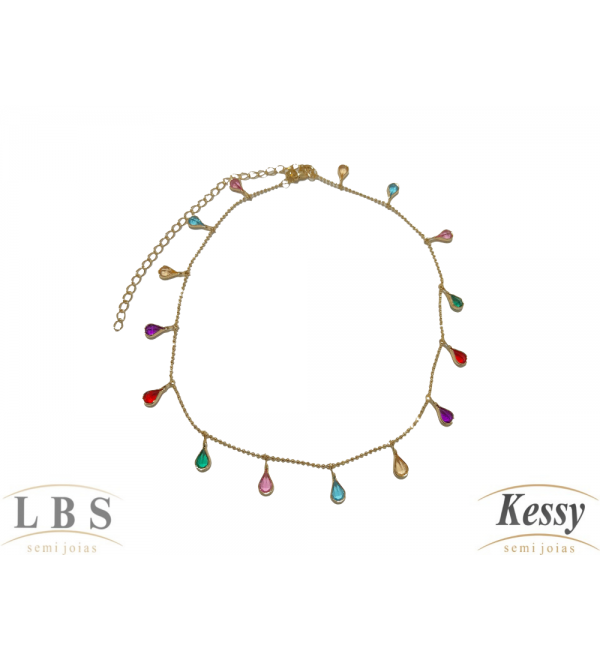 Gargantilha Choker LBS & Kessy Folheado Pedras - 31cm Ajustável 