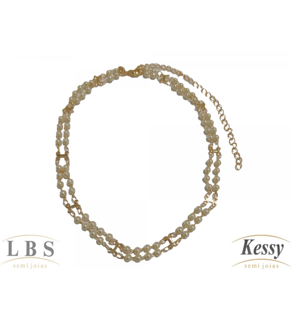 Gargantilha Choker LBS & Kessy Folheado Pérolas - 31cm Ajustável