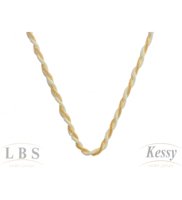 Gargantilha Choker LBS & Kessy Folheado Trançada - 31cm Ajustável