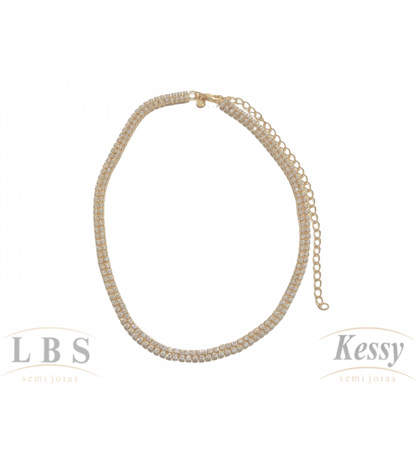 Gargantilha Choker LBS & Kessy Folheado Pedras - 31cm Ajustável 