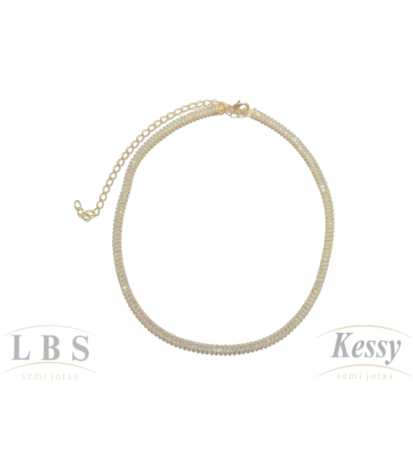 Gargantilha Choker LBS & Kessy Folheado Pedras - 31cm Ajustável   