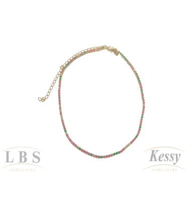 Gargantilha Choker LBS & Kessy Folheado Pedras Cores - 31cm Ajustável  