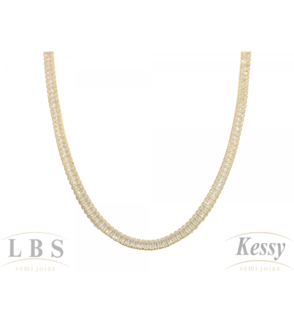 Gargantilha Choker LBS & Kessy Folheado Pedra - 31cm Ajustável 