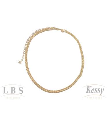 Gargantilha Choker LBS & Kessy Folheado Trançada - 31cm Ajustável  