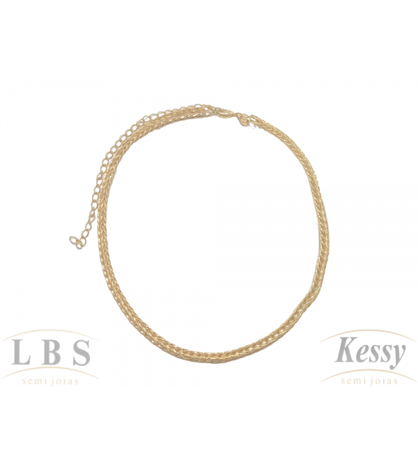 Gargantilha Choker LBS & Kessy Folheado Trançada - 31cm Ajustável  