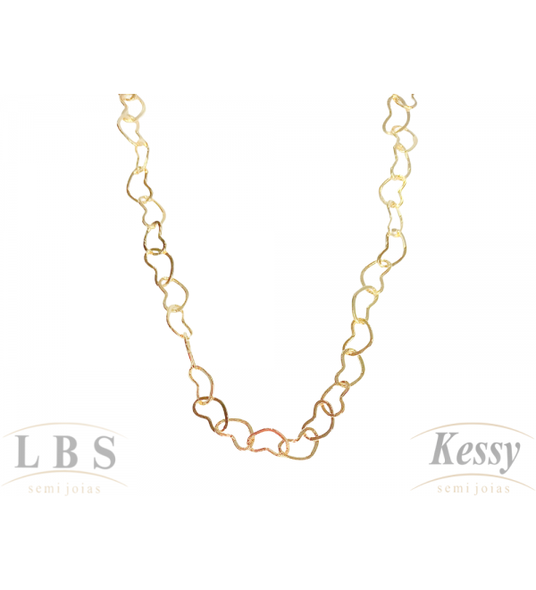 Gargantilha Choker LBS & Kessy Folheado Elo + Coração - 31cm Ajustável   