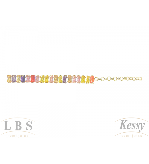 Gargantilha Choker LBS & Kessy Riviera + Pedras Coloridas + Zircônia - 31cm Ajustável 