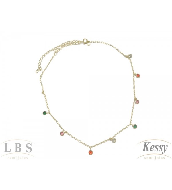 Gargantilha Choker LBS & Kessy Folheado Pedras - 31cm Ajustável 