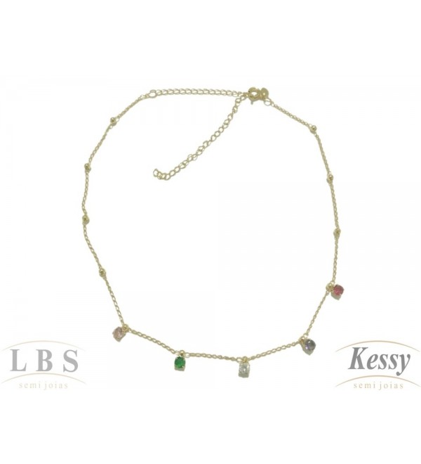 Gargantilha Choker LBS & Kessy Folheado Pedras - 31cm Ajustável 