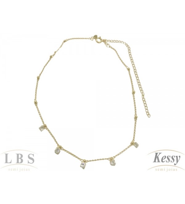 Gargantilha Choker LBS & Kessy Folheado Pedras - 31cm Ajustável