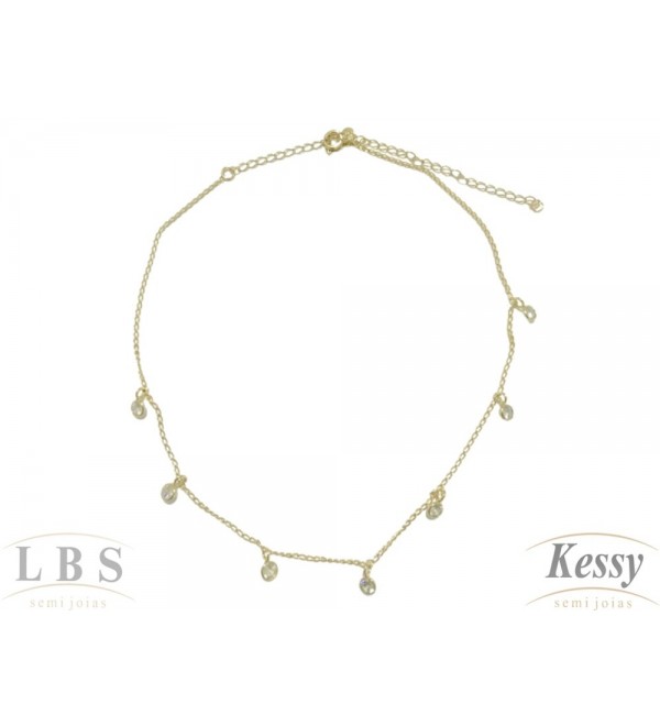 Gargantilha Choker LBS & Kessy Folheado Com Pedras - 31cm Ajustável