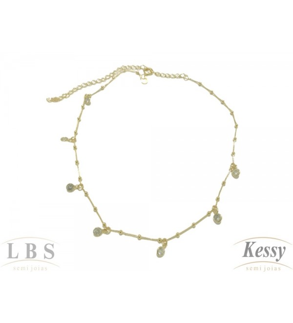 Gargantilha Choker LBS & Kessy Folheado Pedras - 31cm Ajustável 