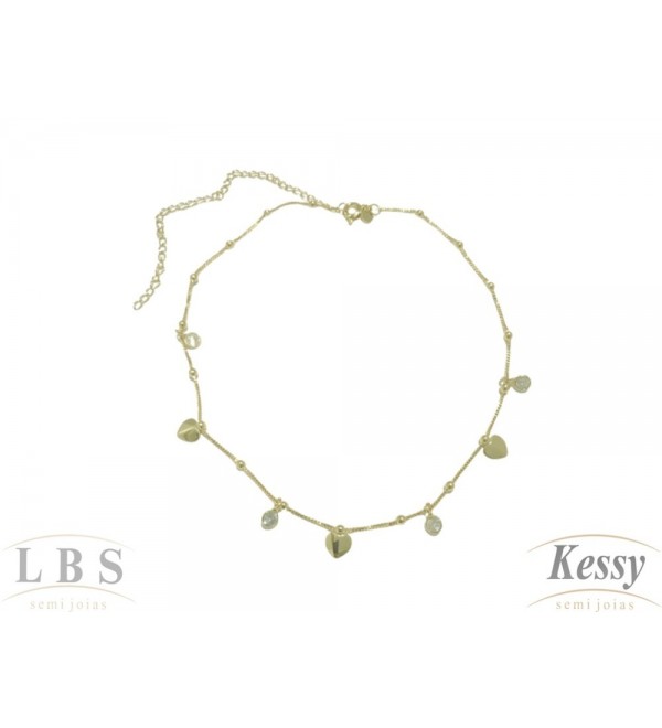 Gargantilha Choker LBS & Kessy Folheado Coração + Pontos De Luz - 31cm Ajustável