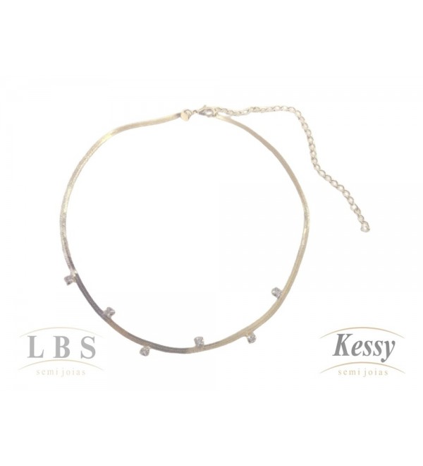 Gargantilha Choker LBS & Kessy Folheado com Pedras - 31cm Ajustável