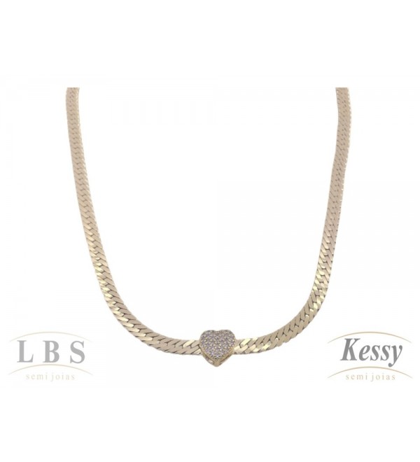 Gargantilha Choker LBS & Kessy Folheado Coração - 31cm Ajustável