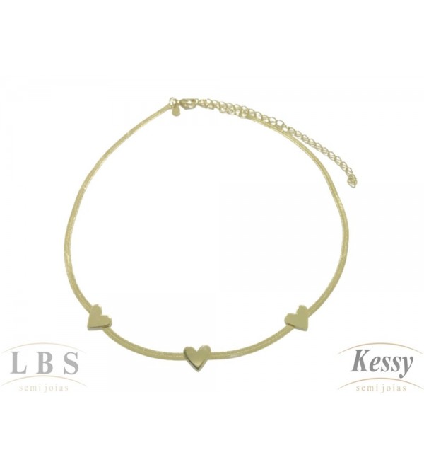 Gargantilha Choker LBS & Kessy Folheado Coração - 31cm Ajustável