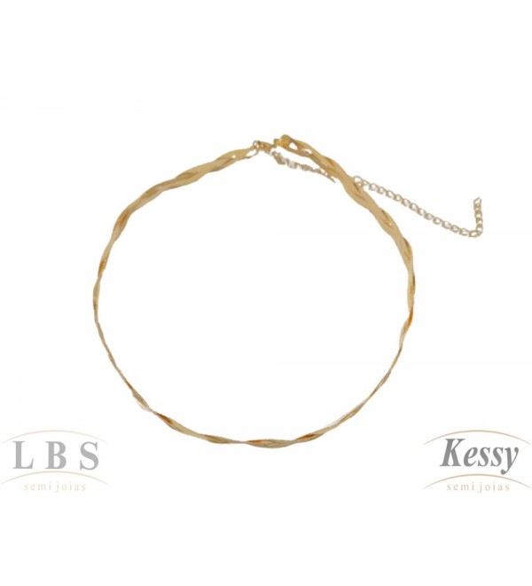 Gargantilha Choker LBS & Kessy Folheado Trançada - 35cm Ajustável   