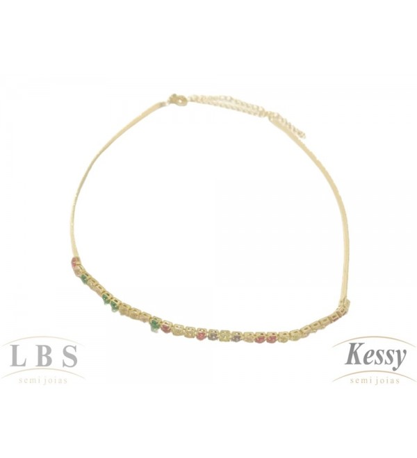 Gargantilha Choker LBS & Kessy Folheado Pedras - 31cm Ajustável 