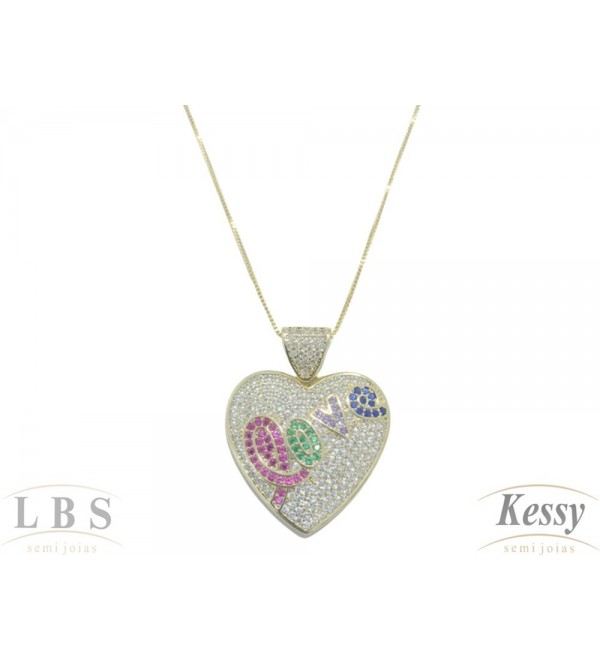 Gargantilha LBS & Kessy Folheado Com Pedras + Love - 48,5cm