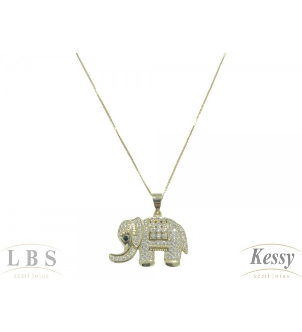 Gargantilha LBS & Kessy Folheado Elefante Com Pedras - 48cm 
