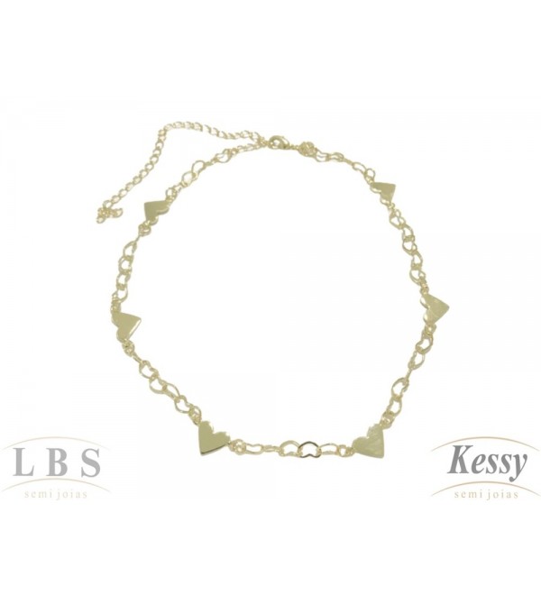 Gargantilha Choker LBS & Kessy Folheado Corações Vazados + Coração Fechado - 31cm Ajustável