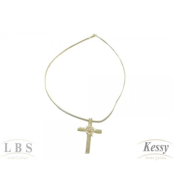 Gargantilha Choker LBS & Kessy Folheado Cruz - 31cm Ajustável