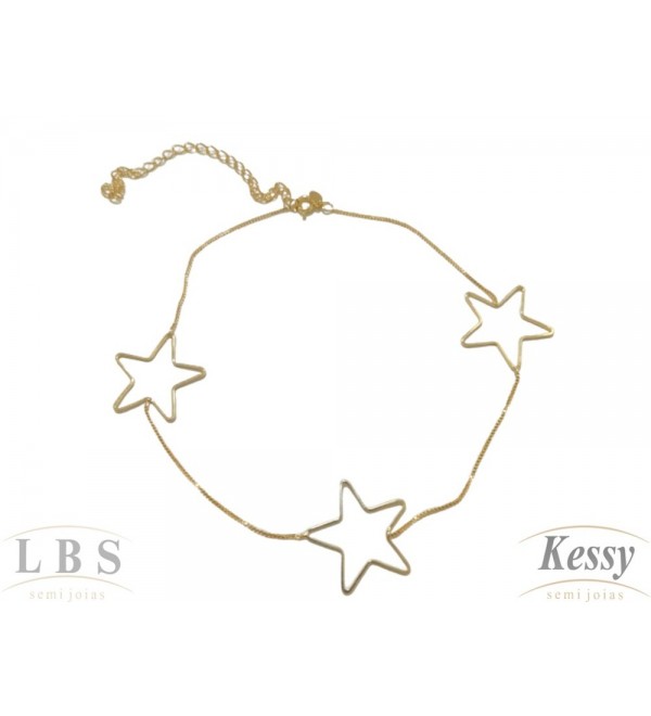 Gargantilha Choker LBS & Kessy Folheado Estrelas - 30cm Ajustável