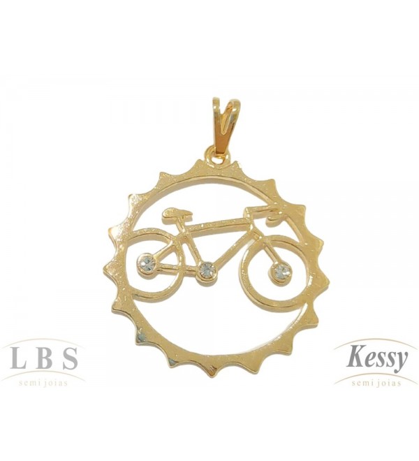 Pingente LBS & Kessy Folheado Bicicleta + Pedra