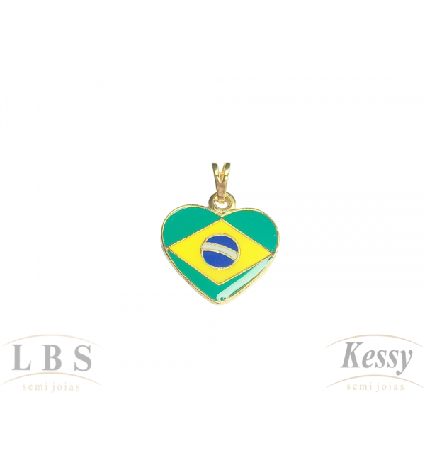 Pingente LBS & Kessy Folheado Coração + Brasil
