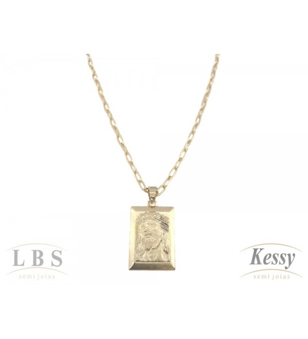 Gargantilha Masculina LBS & Kessy Folheado Medalhão + Jesus - 45cm