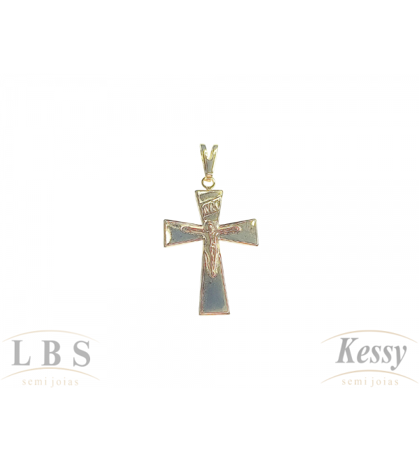 Pingente LBS & Kessy Folheado Cruz + Cristo 