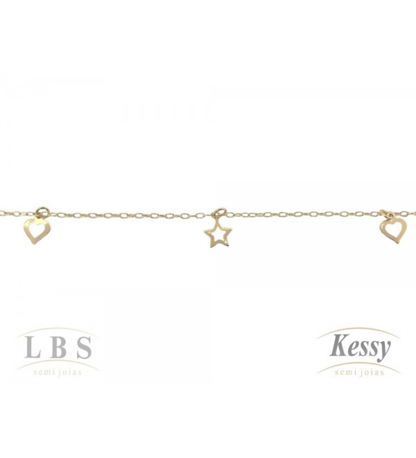 Tornozeleira LBS & Kessy Folheado Estrelas + Corações - 24,5cm  