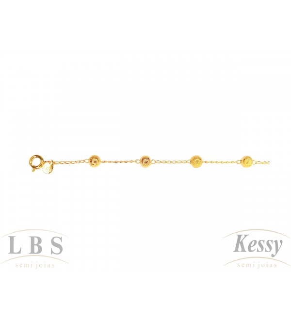 Pulseira LBS & Kessy Folheado Bolinha Fosca - 19cm Ajustável