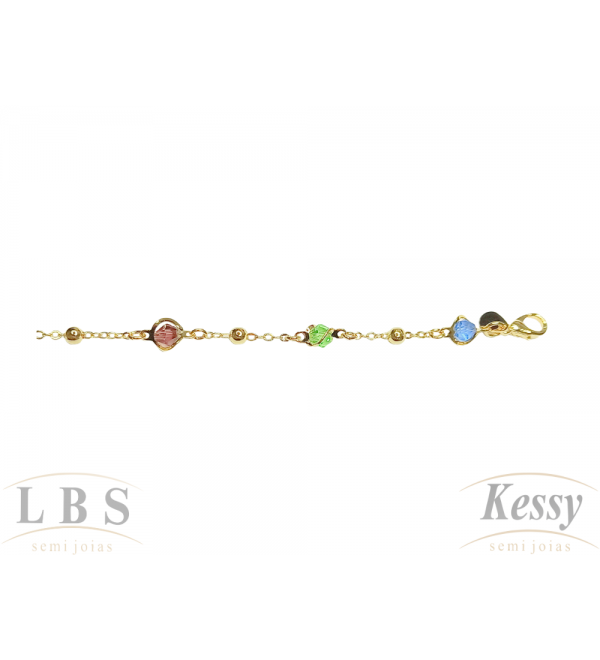 Pulseira LBS & Kessy Folheado Pedras Coloridas - 19cm Ajustável