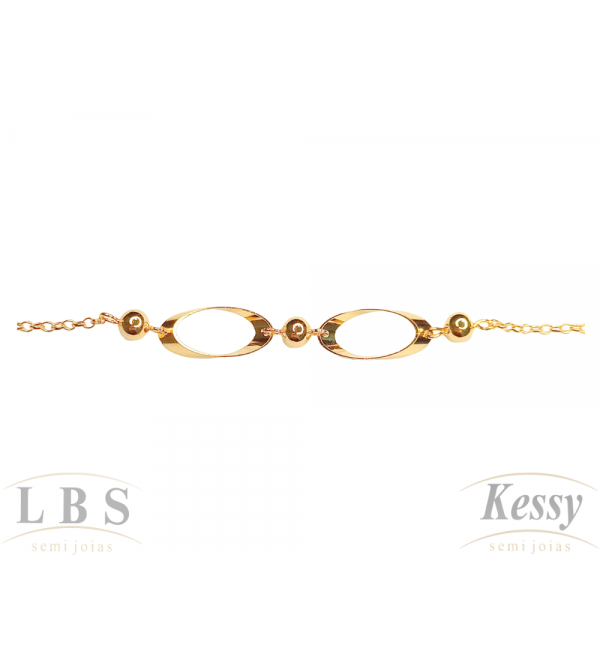 Pulseira LBS & Kessy Folheado Bolinha - 19cm Ajustável