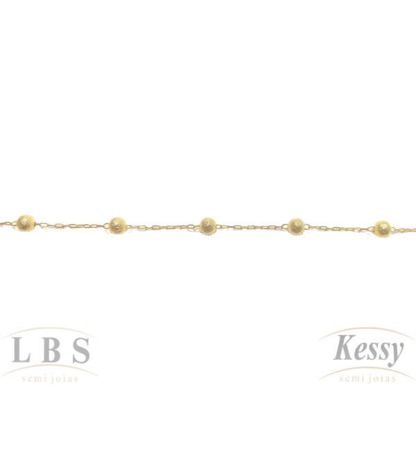 Pulseira LBS & Kessy Folheado Bolinhas + Bolinha Fosca - 19cm 