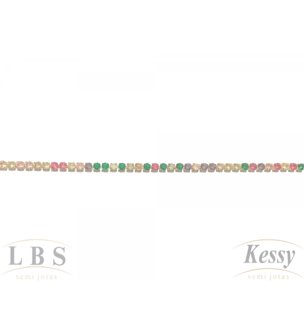 Pulseira LBS & Kessy Folheado Pedras Coloridas - 19cm Ajustável