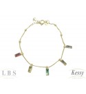 Pulseira LBS & Kessy Folheado Com Pedras Coloridas - 18cm Ajustável