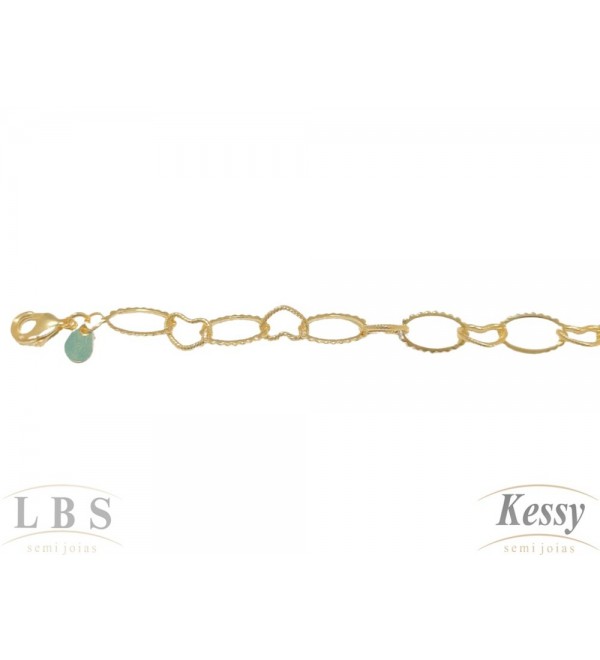 Pulseira LBS & Kessy Folheado Corações - 22cm Ajustável