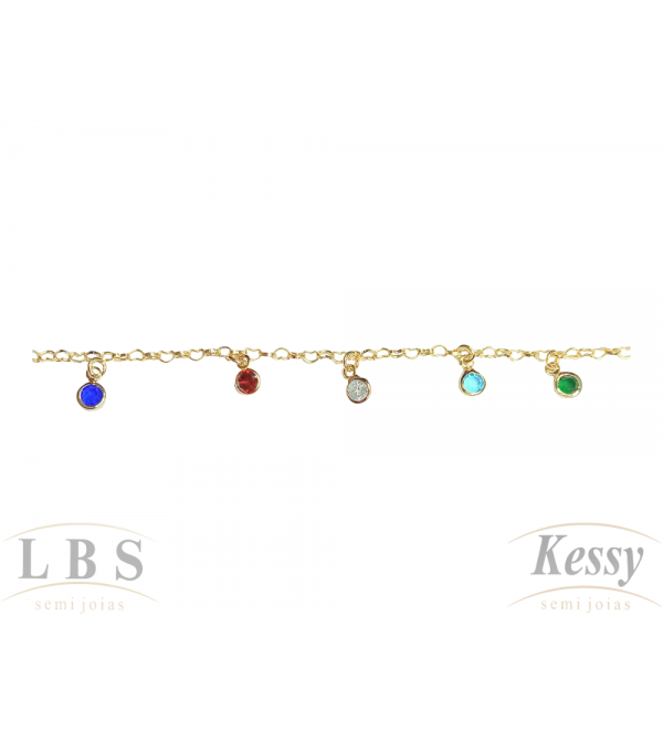 Pulseira Infantil LBS & Kessy Folheado Pedras Coloridas - 15cm