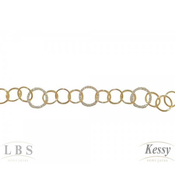 Pulseira LBS & Kessy Folheado Argolas Com Pedras - 19cm Ajustável  