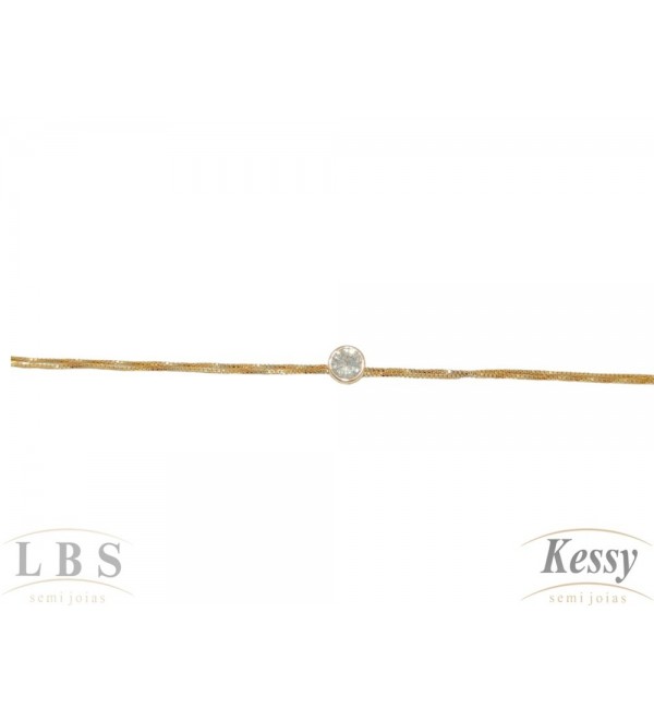 Pulseira LBS & Kessy Folheado Com Pedra - 19cm Ajustável 