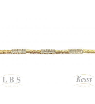Pulseira LBS & Kessy Folheado Cobra + Pedras - 19cm Ajustável 